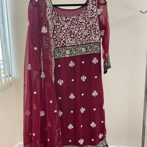 3 piece red embroidered formal outfit